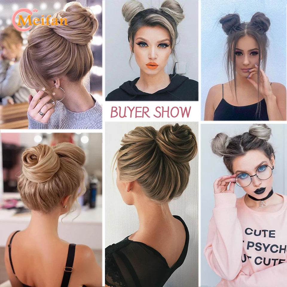 MEIFAN Synthetic Chignon Elastic Rubber Band Fake Hair Bun Clip in on Hair Tail Extension Updo Hair Piece Ponytail For Women