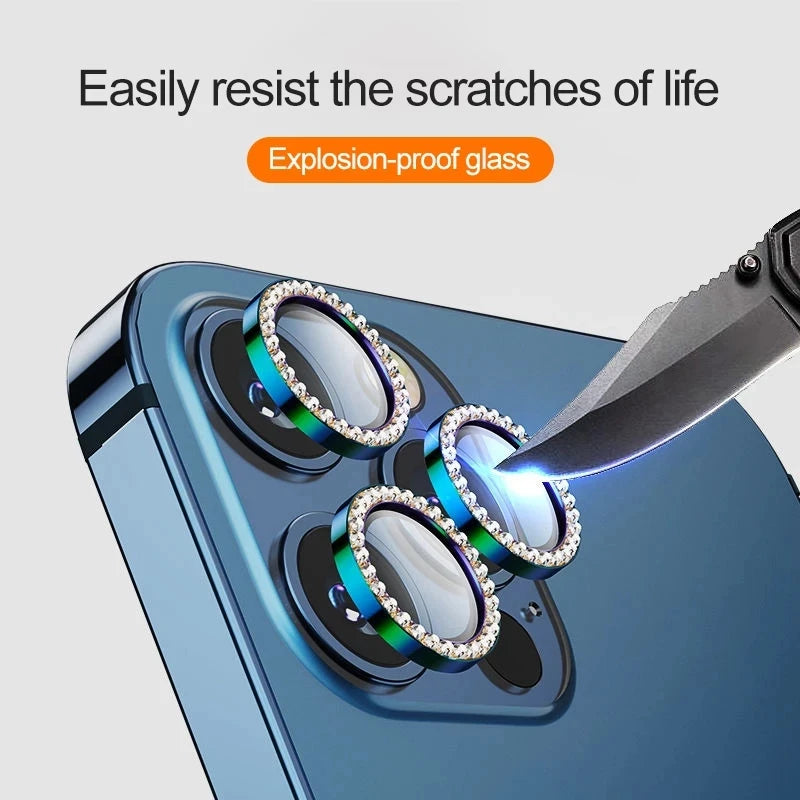 Diamond Metal Camera Lens Protector Glass For iPhone 15 Pro Max 14 Plus 13 Mimi 14 13 12 Pro Camera Lens Protective Full Film