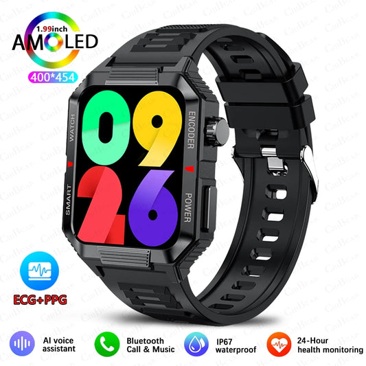 GPS Outdoor Military Smart Watch 2.01 Inch Screen Bluetooth Call Voice Assistant Watch Sports Fitness Waterproof Smartwatch Men