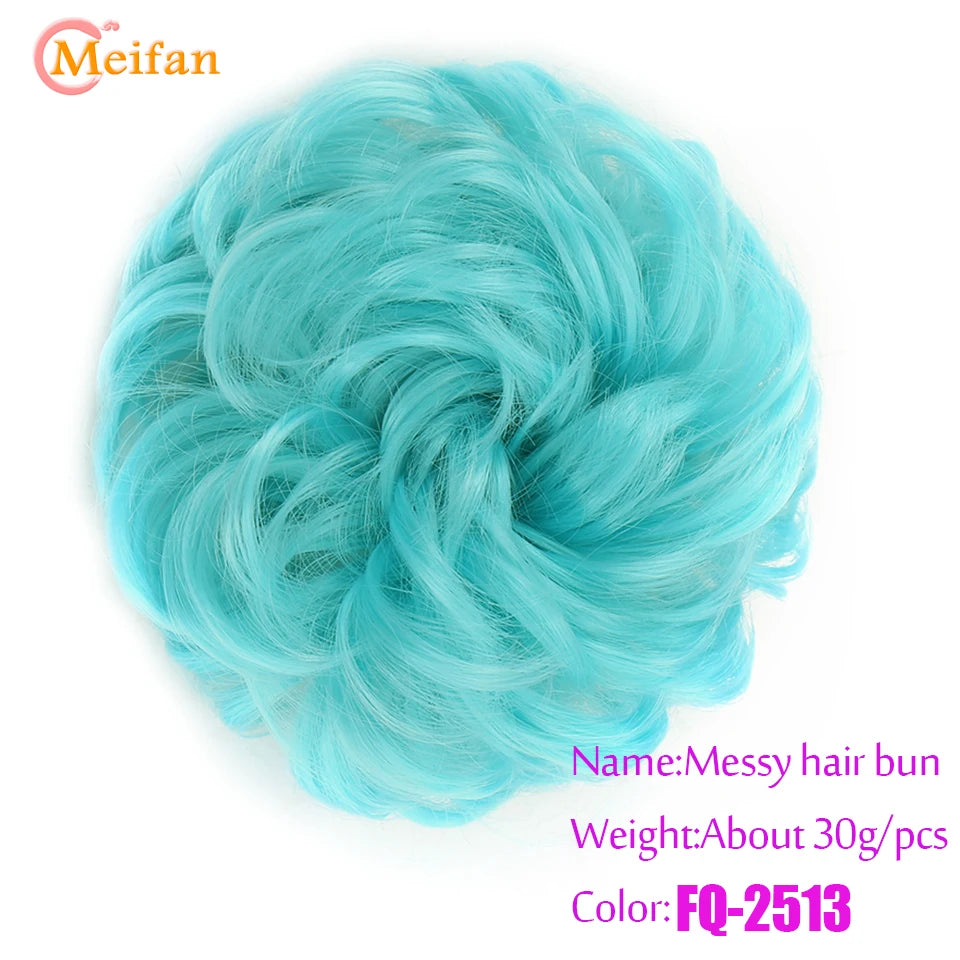 MEIFAN Synthetic Chignon Elastic Rubber Band Fake Hair Bun Clip in on Hair Tail Extension Updo Hair Piece Ponytail For Women