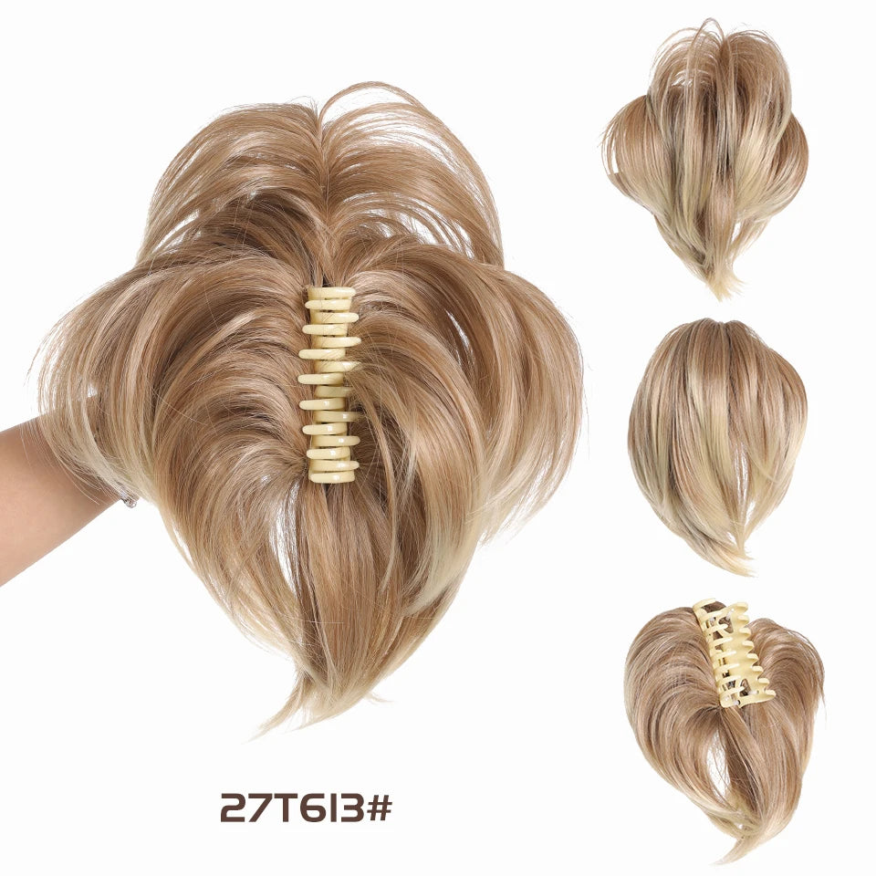 OLACARE Synthetic Straight Chignon Messy Fluffy Hair Bun Claw Clip-in Hair Extensions For Women Fake Hair Scrunchy