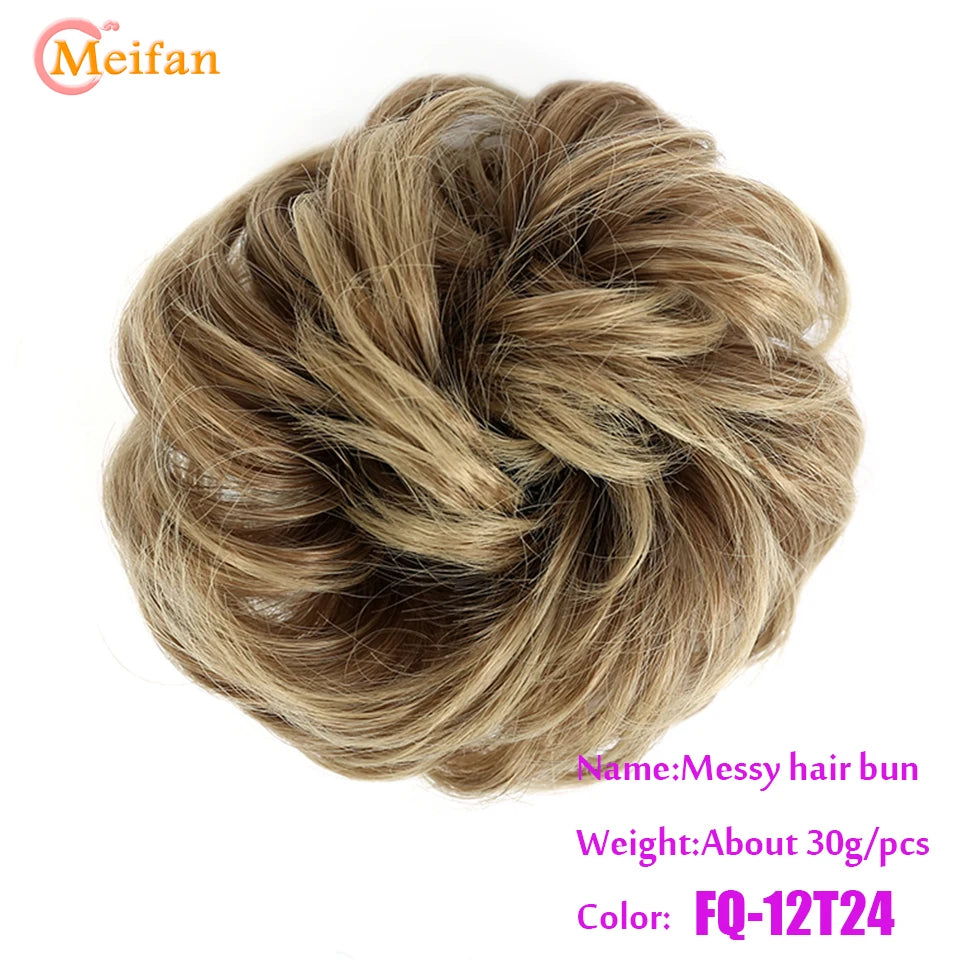 MEIFAN Synthetic Chignon Elastic Rubber Band Fake Hair Bun Clip in on Hair Tail Extension Updo Hair Piece Ponytail For Women