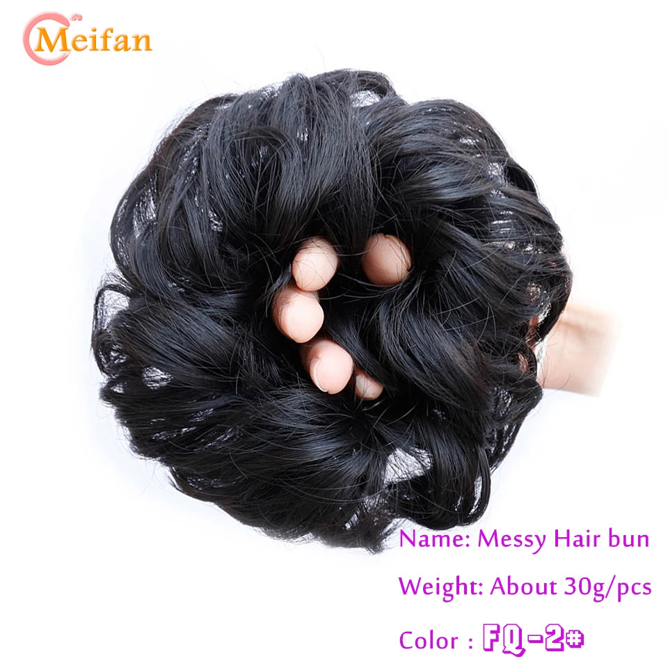 MEIFAN Synthetic Chignon Elastic Rubber Band Fake Hair Bun Clip in on Hair Tail Extension Updo Hair Piece Ponytail For Women