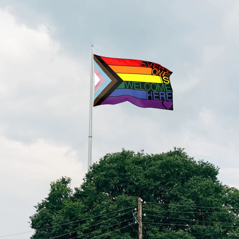 Progress Rainbow Pride Flag 3x5FT 35.43X59.06inch Everyoneryone Is Welcome Here Evs For Gay Pride