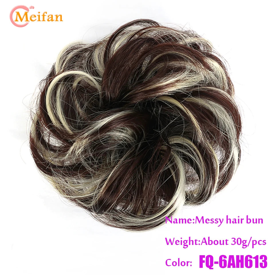 MEIFAN Synthetic Chignon Elastic Rubber Band Fake Hair Bun Clip in on Hair Tail Extension Updo Hair Piece Ponytail For Women