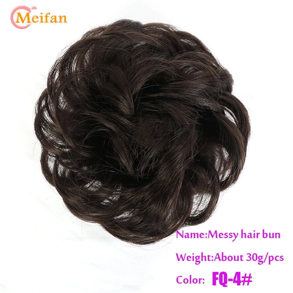 MEIFAN Synthetic Chignon Elastic Rubber Band Fake Hair Bun Clip in on Hair Tail Extension Updo Hair Piece Ponytail For Women