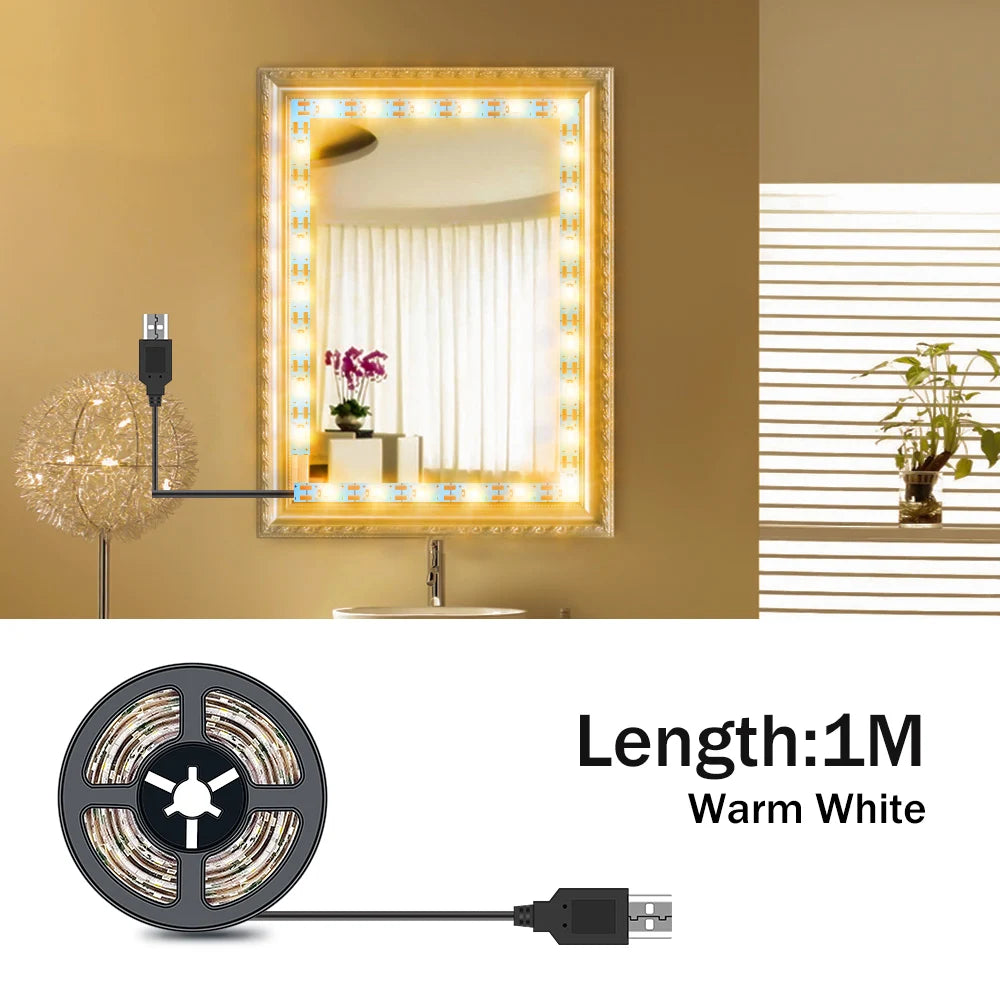 Mirror Front Light Bulbs LED Makeup Mirror Lamp Tape Hollywood Lights Strip LED Dressing Table Wall Lamps 0.5M 1M 2M 3M 4M 5M