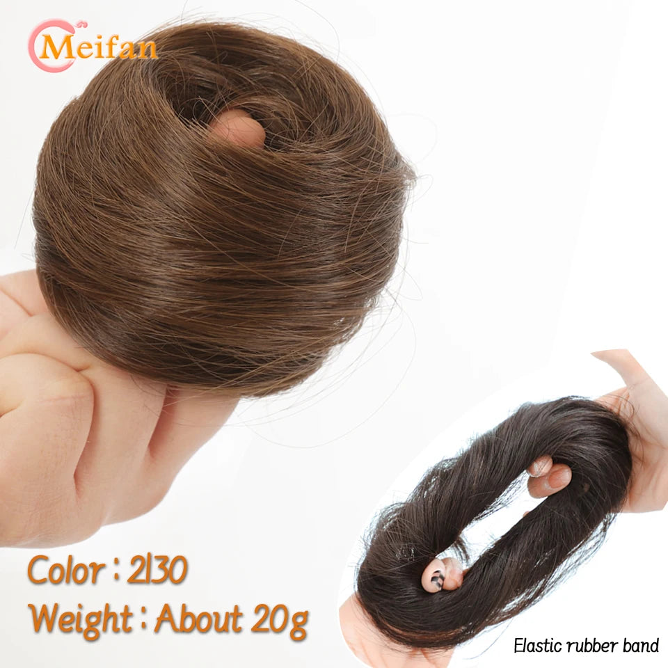 MEIFAN Synthetic Chignon Elastic Rubber Band Fake Hair Bun Clip in on Hair Tail Extension Updo Hair Piece Ponytail For Women