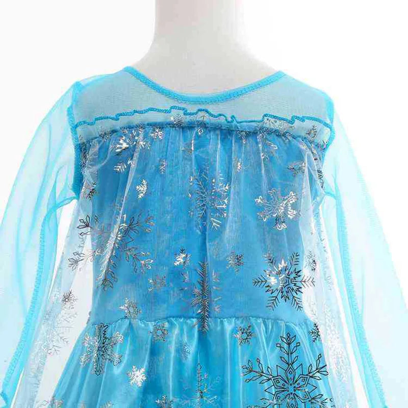 Disney Girls Elsa Princess Dress for Long Sleeve Kids Birthday Cosplay Frozen Costume Fancy 2024 Carnival Dress Up Party Costume