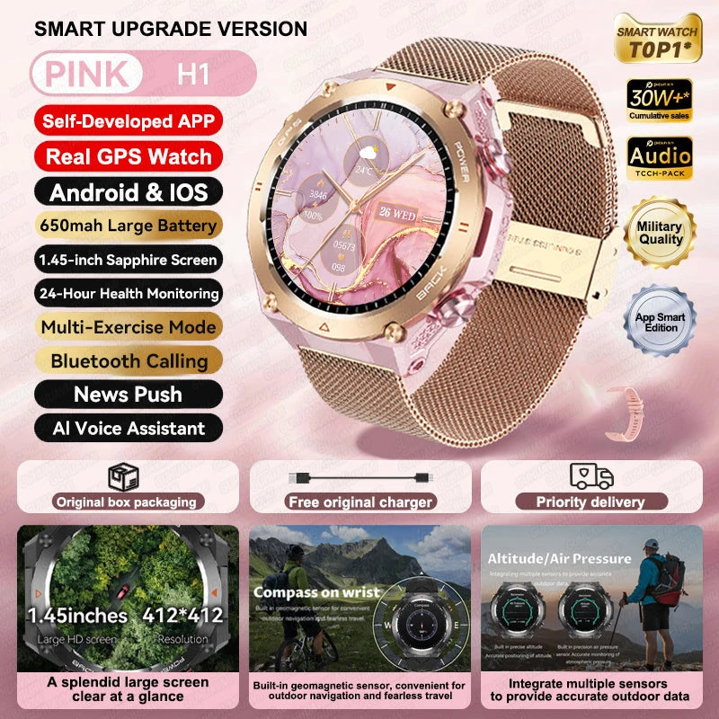 2024 New Outdoor Military GPS Smart Watch Men AMOLED HD Screen Heart Rate Blood Pressure Bluetooth Call Waterproof Smartwatches