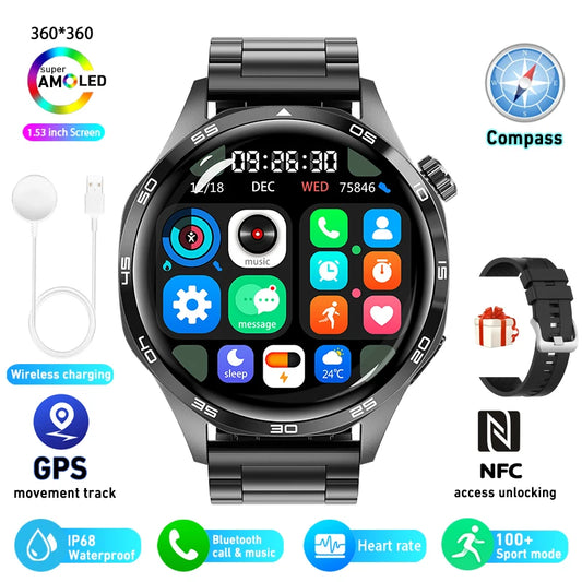 For HUAWEI Outdoor Sport Smart Watch Men NFC GPS Track Compass Waterproof Heart rate Blood Pressure Bluetooth Call Smartwatch