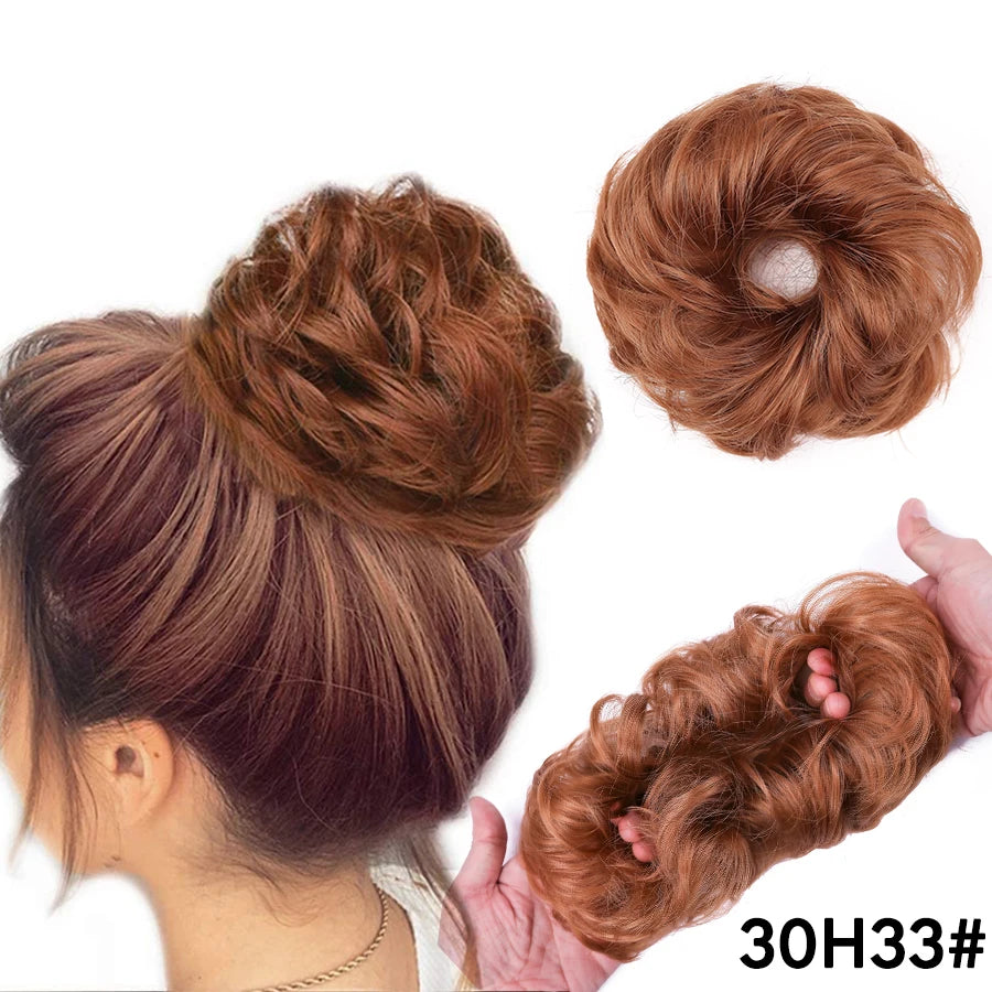 AliLeader Synthetic Chignon Hair Extension Curly Hair Bun Short Messy Hair Band Donuts Elastic Drawstring Ponytail Women