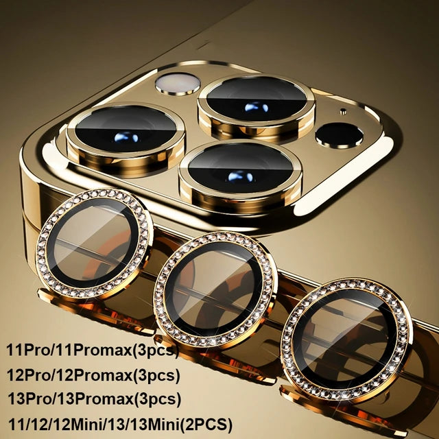 Diamond Metal Camera Lens Protector Glass For iPhone 15 Pro Max 14 Plus 13 Mimi 14 13 12 Pro Camera Lens Protective Full Film