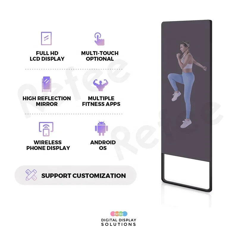 Android smart touch screen fitness mirror digital sport indoor led exercise gym mirror display