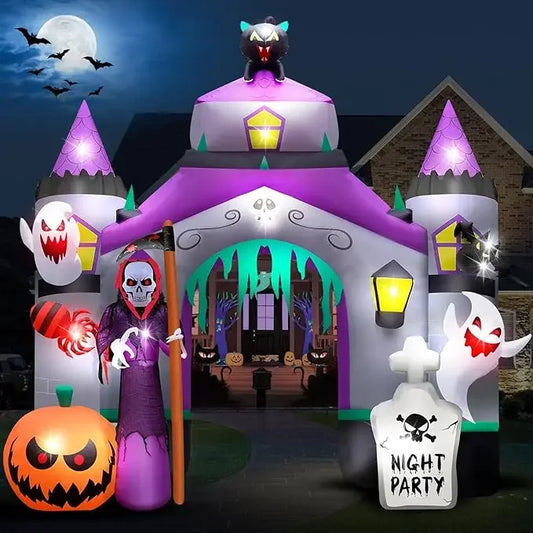 12.5ft Halloween Inflatable Castle - Durable Outdoor Decoration with Quick-Inflate Fan, Colorful Lights - Perfect for Kids