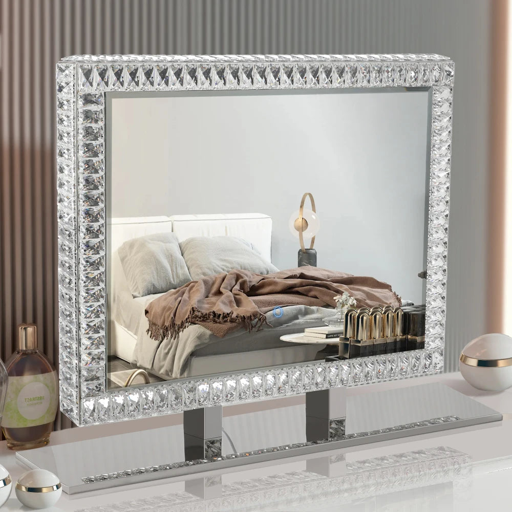 Bedroom Salon Beauty Table Diamond Vanity Light Up Mirror for Makeup LED Crystal Mirror Light with Dimmable Lights