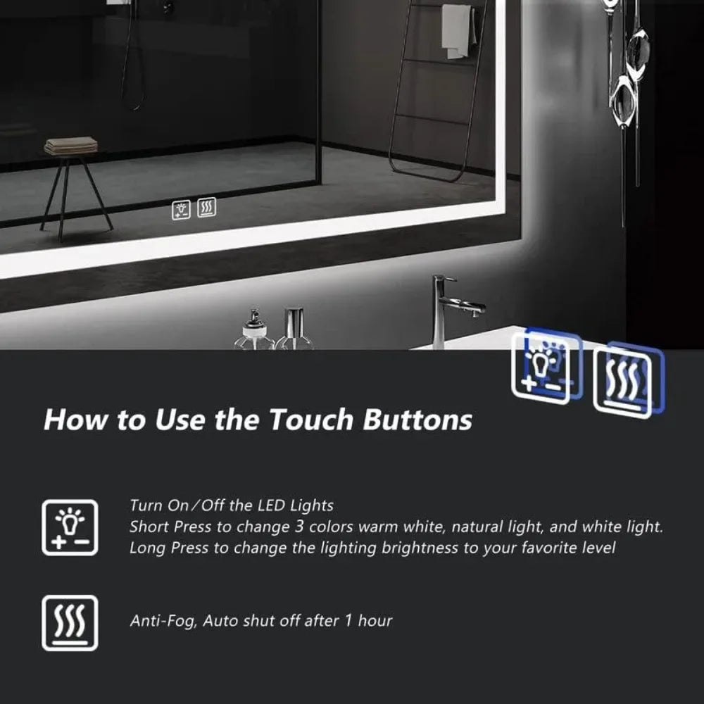 48 X 36 Inches LED Bathroom Mirror with Front and Backlit,Anti-Fog,3 Colors and Dimmable Light(Horizontal/Vertical), Silver