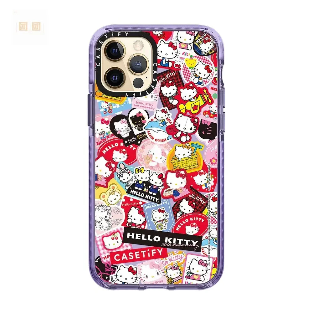 Sanrio Cartoon Hello Kitty Sticker Phone Case All-Inclusive Painted Soft Protection Case for iPhone 11 12 13 14 15 Pro Max X XS