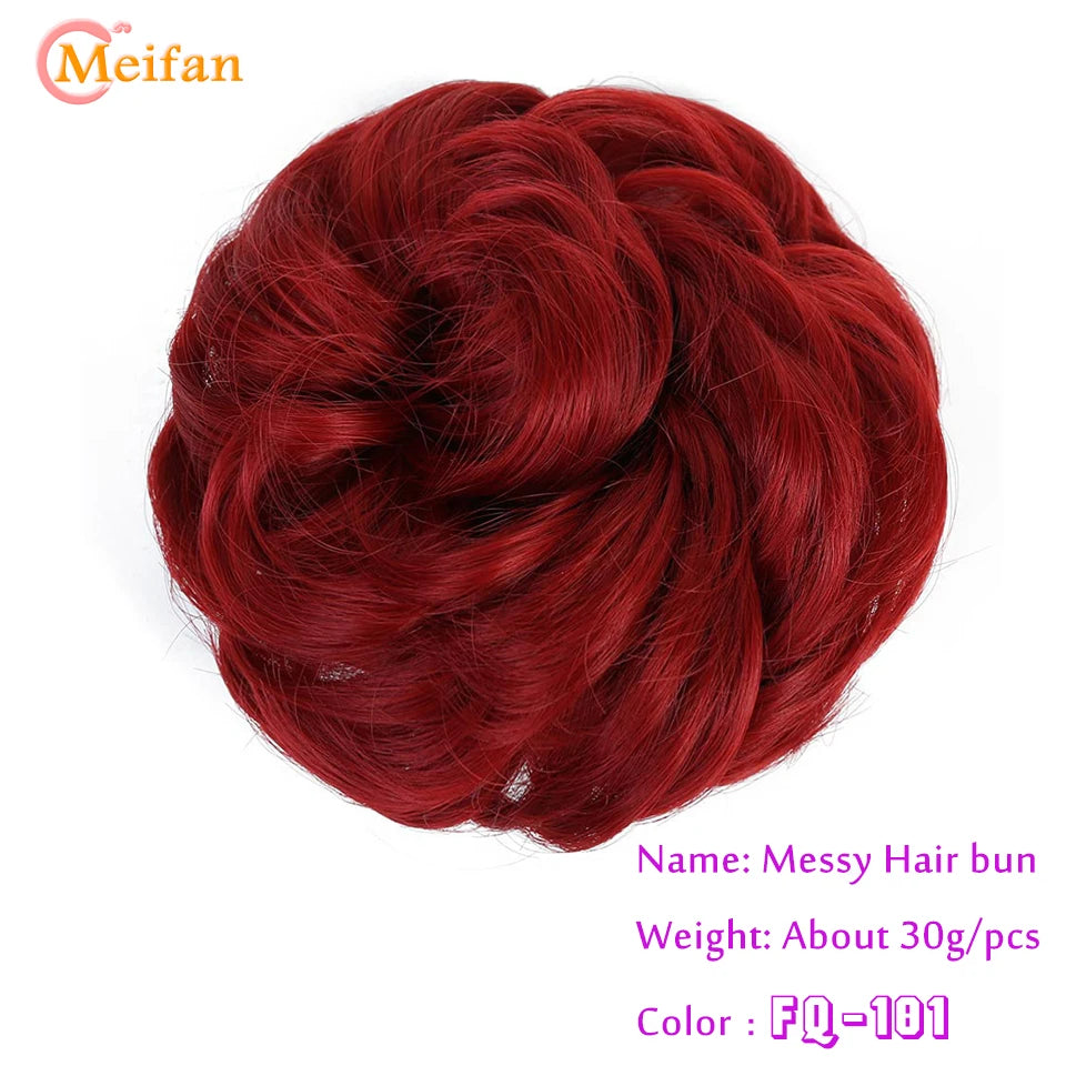 MEIFAN Synthetic Chignon Elastic Rubber Band Fake Hair Bun Clip in on Hair Tail Extension Updo Hair Piece Ponytail For Women