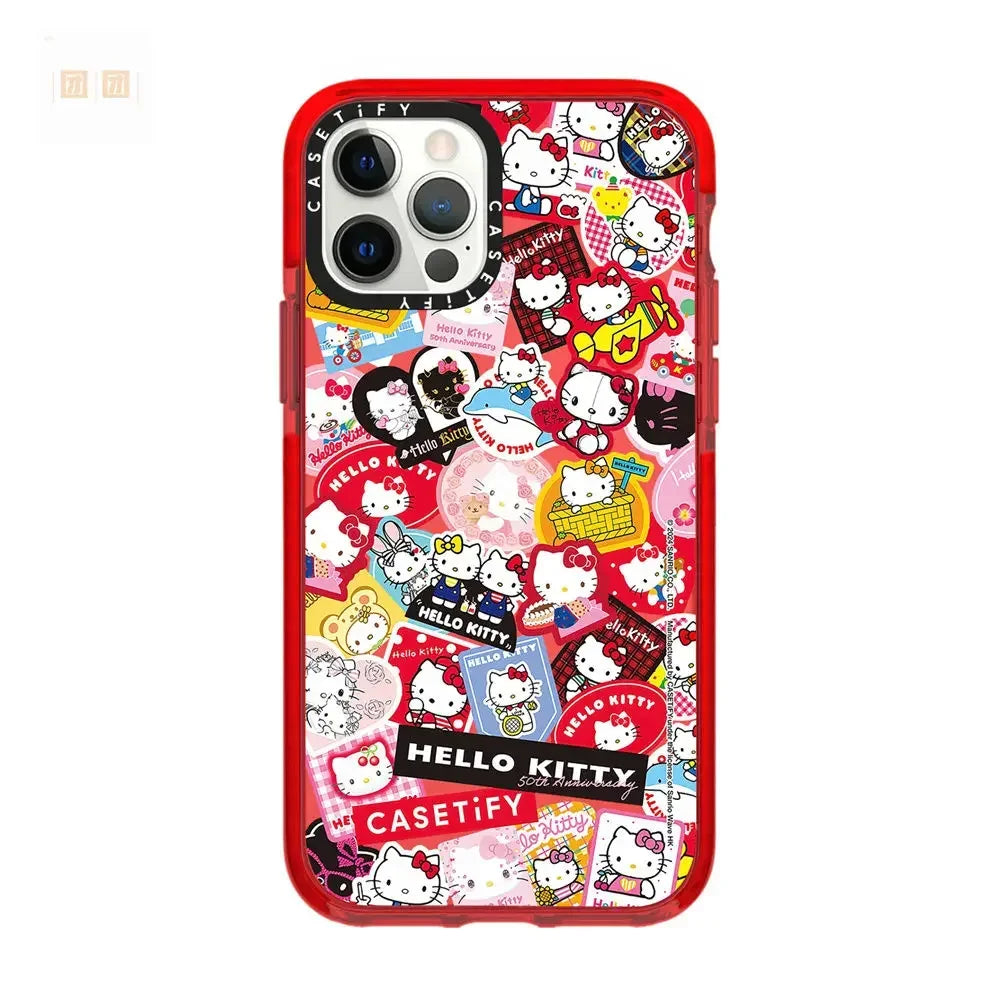 Sanrio Cartoon Hello Kitty Sticker Phone Case All-Inclusive Painted Soft Protection Case for iPhone 11 12 13 14 15 Pro Max X XS