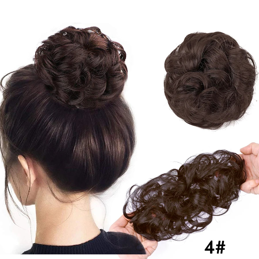 AliLeader Synthetic Chignon Hair Extension Curly Hair Bun Short Messy Hair Band Donuts Elastic Drawstring Ponytail Women