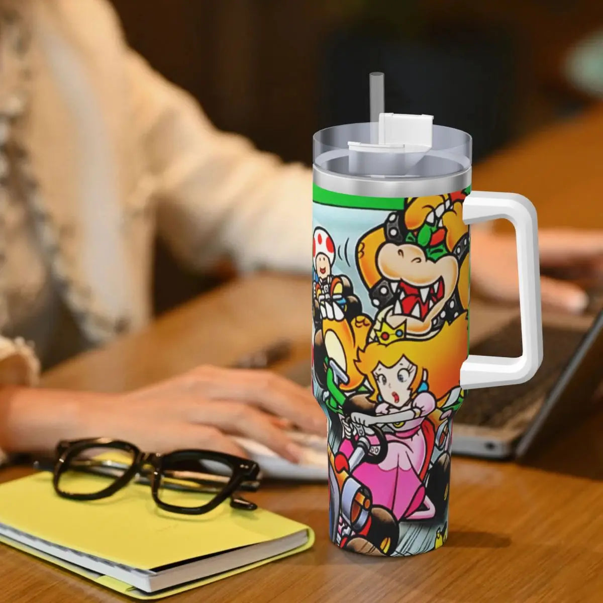 Stainless Steel Tumbler Super Mario Kart Mugs Cup With Straws Camping Cold Hot Water Bottle Heat Preservation 40oz Thermal Cups