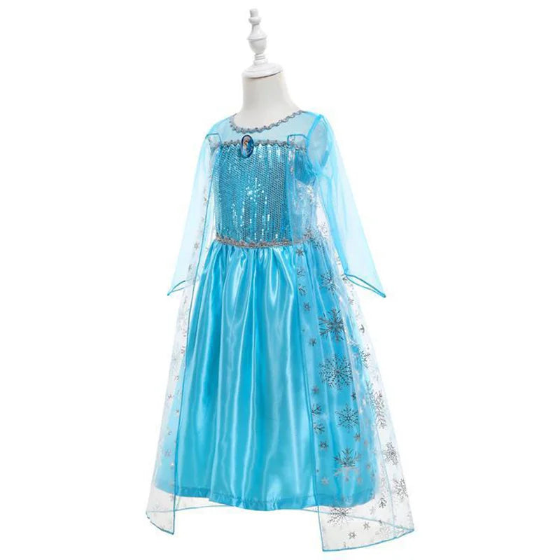 Disney Girls Elsa Princess Dress for Long Sleeve Kids Birthday Cosplay Frozen Costume Fancy 2024 Carnival Dress Up Party Costume