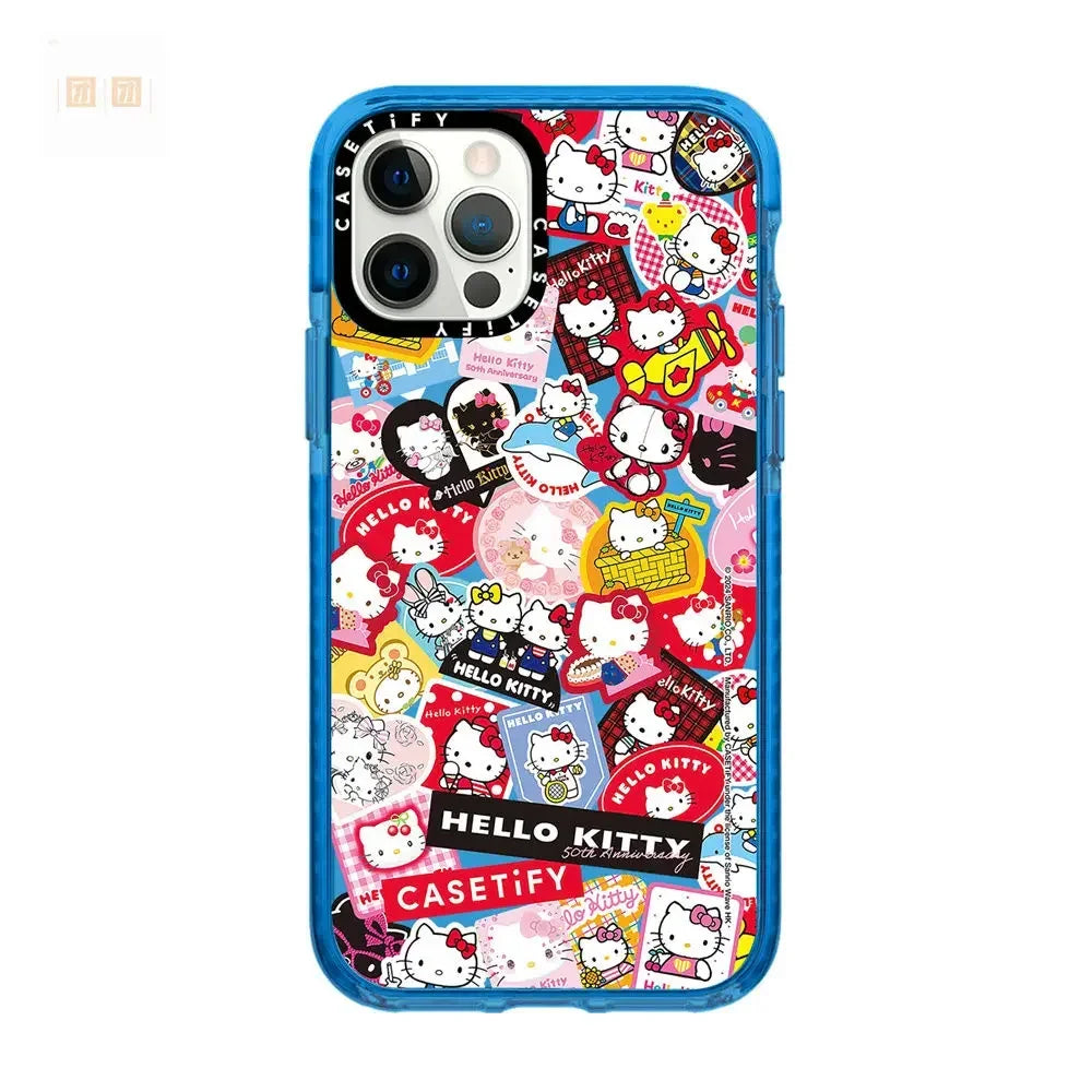 Sanrio Cartoon Hello Kitty Sticker Phone Case All-Inclusive Painted Soft Protection Case for iPhone 11 12 13 14 15 Pro Max X XS