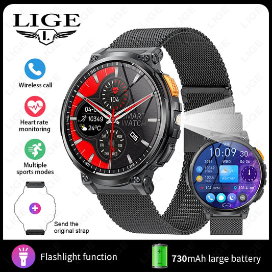 LIGE New Smart Watch Men Wireless Call Outdoor Waterproof Sport Watch For Xiaomi Huawei LED Flashlight Health Monitor Smartwatch